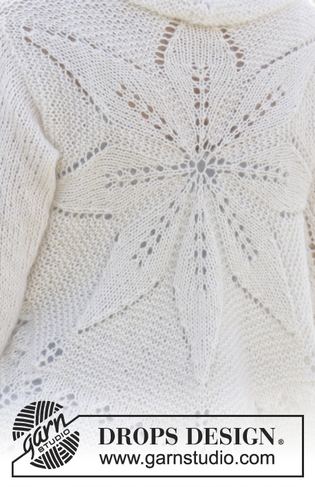 White Flower / DROPS 169-6 - Casaco DROPS tricotado em redondo, com ponto de folhas, em BabyAlpaca Silk e Kid-Silk. Do S ao XXXL.