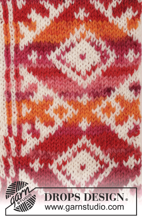 Mexican Sunset / DROPS 170-11 - Ponožky s norským vzorem pletené od špičky z příze DROPS Fabel. Velikost: 35 - 43