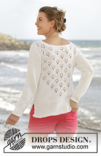 Sunny Day / DROPS 170-8 - Knitted DROPS jumper with V-neck, lace pattern and vents in the sides in ”Paris”. Size: S - XXXL.