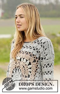 Harvest Love / DROPS 171-35 - Crochet DROPS jumper with crochet squares and lace pattern in ”Nepal”. Size: S - XXXL.