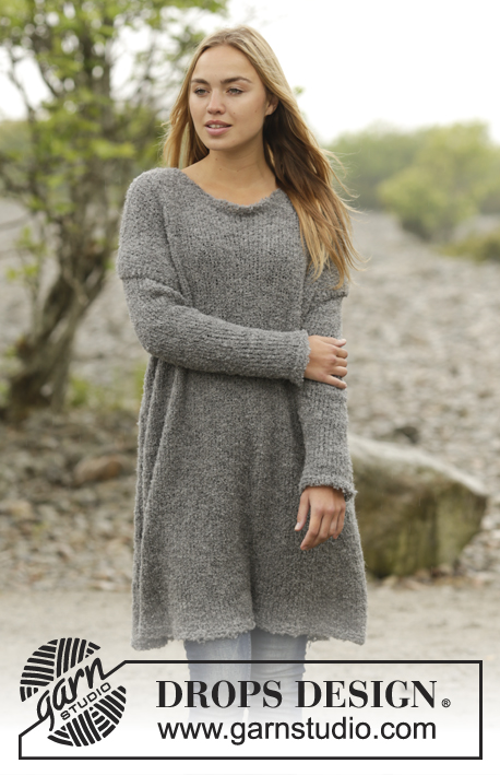 Outlander / DROPS 171-36 - Knitted DROPS long jumper with vents in the sides in ”Alpaca Bouclé”. Size: S - XXXL.