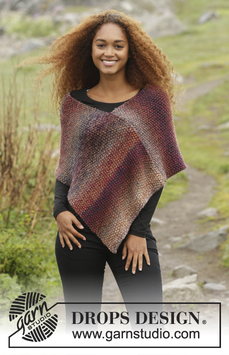 Ember / DROPS 171-50 - Knitted DROPS poncho in moss st in 3 strands ”Delight” or Alpaca. Size: S - XXXL.