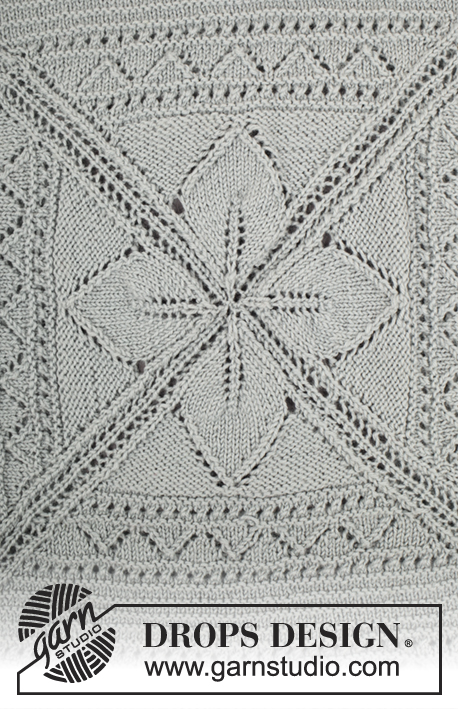 Lucky Charm / DROPS 172-3 - Strikket DROPS genser i ”Cotton Merino” med bladmønster, hullmønster og riller, strikket fra midten og utover i firkant. Str S - XXXL.