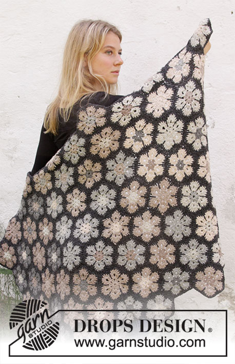 Midnight Flurries / DROPS 173-24 - Crochet DROPS blanket with hexagons in ”Nepal”.