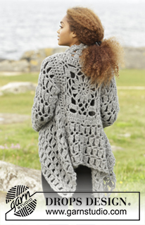 Stony Ridge / DROPS 173-31 - Crochet DROPS jacket worked in a square in 1 thread Cloud or 2 threads Air. Size S-XXXL.