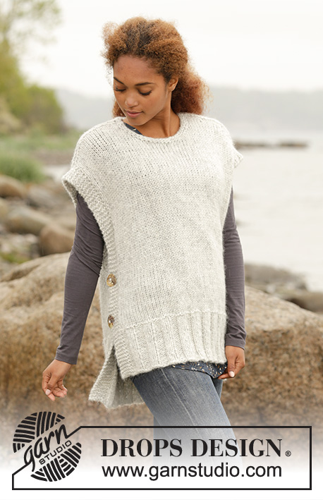 Winter is Coming / DROPS 173-47 - Knitted DROPS vest with vents in the side and round neck in 1 thread Cloud, 1 thread Wish or 2 threads Air. Size S-XXXL.