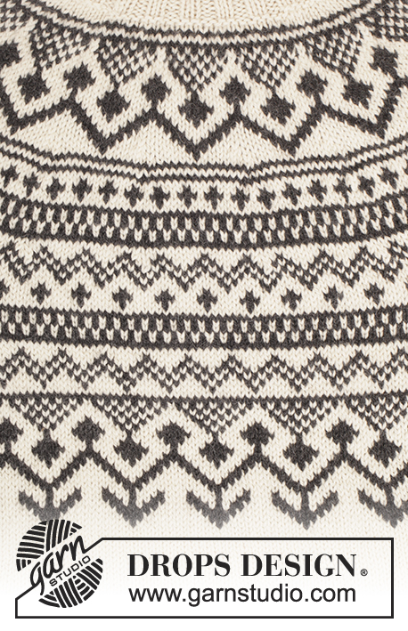Black Ice / DROPS 173-5 - Knitted DROPS jumper with round yoke and Nordic pattern in Nepal. Size: S - XXXL.