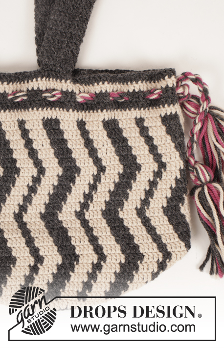 Port Noir / DROPS 173-54 - Crochet DROPS bag with color pattern in ”Nepal”.
