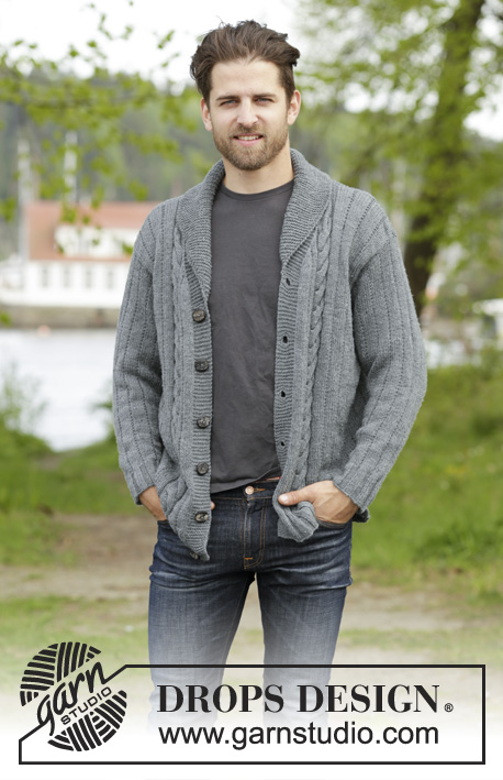 Jackson / DROPS 174-1 - Knitted DROPS men’s jacket with simple cable, textured pattern and shawl collar in Karisma. Size: XS - XXXL.