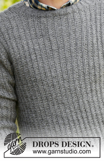 Beaver Ridge / DROPS 174-16 - Pánský pulovr s plastickým vzorem pletený z příze DROPS Karisma a Kid-Silk. Velikost: S-XXXL.