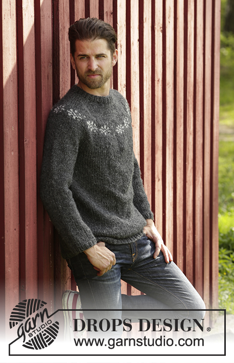 Wallace / DROPS 174-8 - Knitted DROPS men’s jumper with round yoke and Nordic pattern in Alaska. Size: S - XXXL.