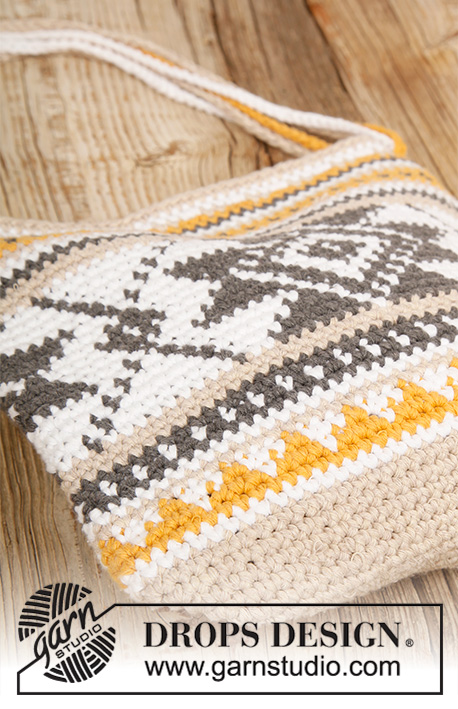 Folk Dance / DROPS 175-23 - Crochet bag with multi-colored pattern in DROPS Cotton Light.