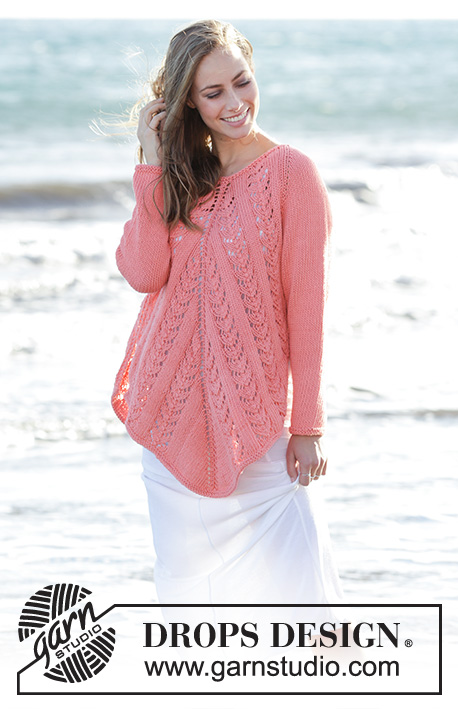 Peach Ballet / DROPS 175-6 - Knitted tunic with lace pattern, worked top down in DROPS Paris. Size: S - XXXL