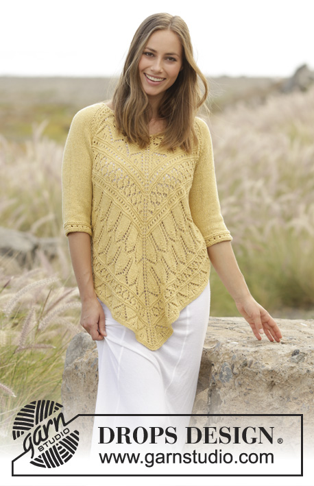 Golden Summer / DROPS 176-15 - Knitted jumper with lace pattern and raglan, worked top down in DROPS Belle. Size: S - XXXL