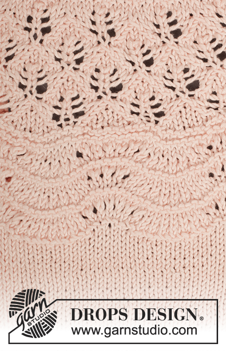 Apricot Cream / DROPS 176-22 - Knitted jumper with lace pattern, wave pattern and round yoke in DROPS Muskat. Size: S - XXXL.