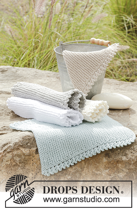 In the Country / DROPS 177-14 - Knitted cloths with garter stitch and lace edge in DROPS Cotton Light.