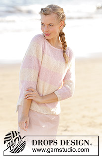 Strawberry Vanilla / DROPS 178-57 - Jumper with raglan and stripes, worked top down in DROPS Brushed Alpaca Silk. Size: S - XXXL