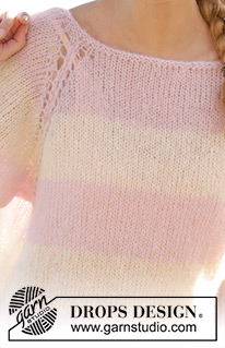 Strawberry Vanilla / DROPS 178-57 - Kötött pulóver raglánszabással és csíkokkal, fentről lefelé kötve DROPS Brushed Alpaca Silk fonallal. Méret: S - XXXL.