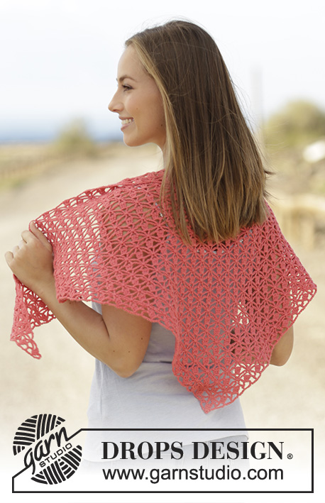 Lampone / DROPS 178-61 - Crochet shawl with lace pattern in DROPS Flora.