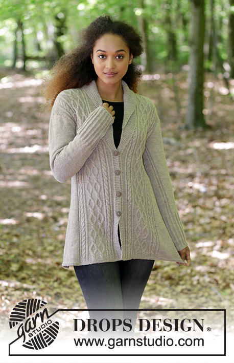 Morgan's Daughter Jacket / DROPS 179-14 - Jacket with shawl collar, cables and A-shape, knitted top down. Size: S - XXXL
Piece is knitted in DROPS Flora.
