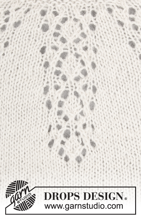 Nineveh / DROPS 179-7 - Sweter rozpinany z zaokrąglonym karczkiem, ściegiem ażurowym, w formie trapezu, przerabiany od góry do dołu. Od S do XXXL.
Z włóczek DROPS BabyMerino i DROPS Kid-Silk.