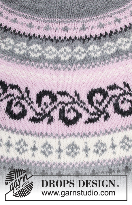 Telemark / DROPS 179-9 - Sweter z zaokrąglonym karczkiem i żakardem norweskim, przerabiany od góry do dołu. Od S do XXXL. 
Z włóczki DROPS Merino Extra Fine.