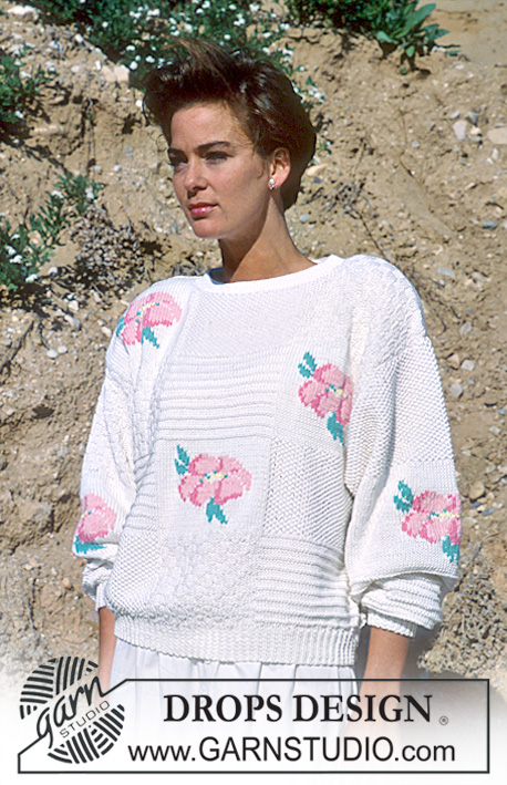 DROPS 18-4 - DROPS jumper with embroidered roses in “Muskat”.  