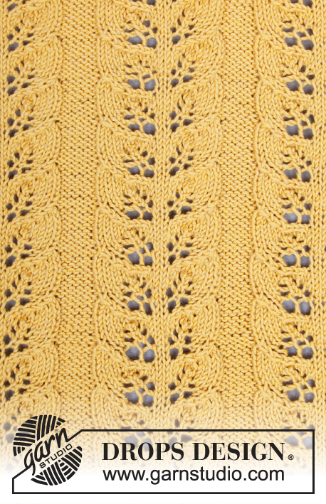 Lemon Parfait / DROPS 180-1 - Sweter z reglanem, z wzorem liści. Od S do XXXL.
Z włóczki DROPS Cotton Merino.