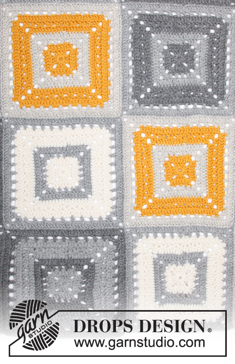 Tangy Squares / DROPS 180-17 - Manta com quadrados em croché.
Crocheta-se em DROPS Nepal.