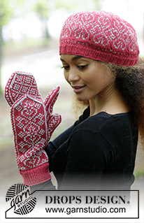 Rosendal / DROPS 181-1 - The set consists of: Knitted jacket with round yoke and multi-colored Norwegian pattern, worked top down. Sizes S - XXXL. Hat and mittens with multi-colored Norwegian pattern.
The set is worked in DROPS Merino Extra Fine.