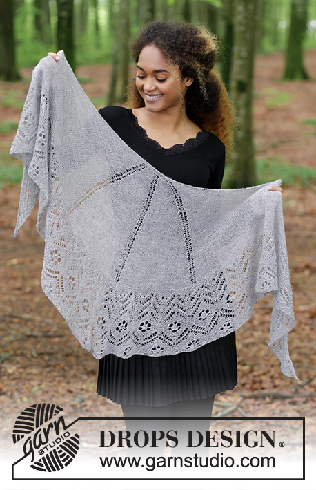 Wings of Love / DROPS 181-4 - Knitted shawl with lace pattern in stocking stitch and garter stitch.
The piece is worked in DROPS Lace.