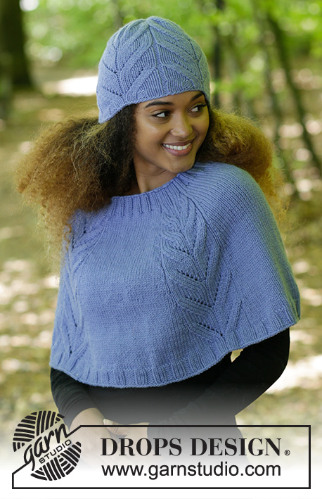 Laila / DROPS 182-18 - The set consists of: Knitted hat and poncho with cables and rib. Sizes S – XXXL. 
The set is worked in DROPS Nepal.