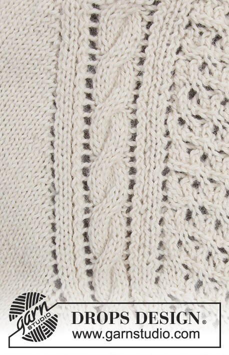 Winter Grace Jacket / DROPS 183-10 - Casaco tricotado de cima para baixo com torcidos, ponto rendado e cavas raglan, em DROPS Puna. Do S ao XXXL