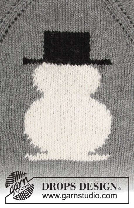 Frosty's Christmas / DROPS 183-13 - Maglione natalizio con raglan e pupazzo di neve, lavorato dall’alto in basso. Lavorato in DROPS Snow o DROPS Wish. Taglie: S - XXXL.