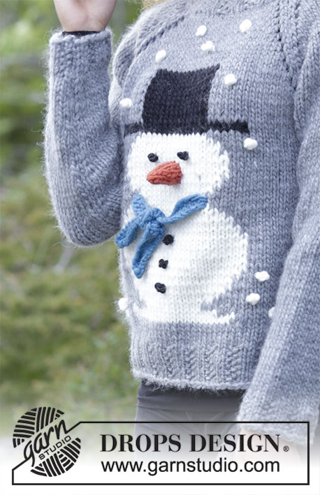 Frosty's Christmas / DROPS 183-13 - Maglione natalizio con raglan e pupazzo di neve, lavorato dall’alto in basso. Lavorato in DROPS Snow o DROPS Wish. Taglie: S - XXXL.