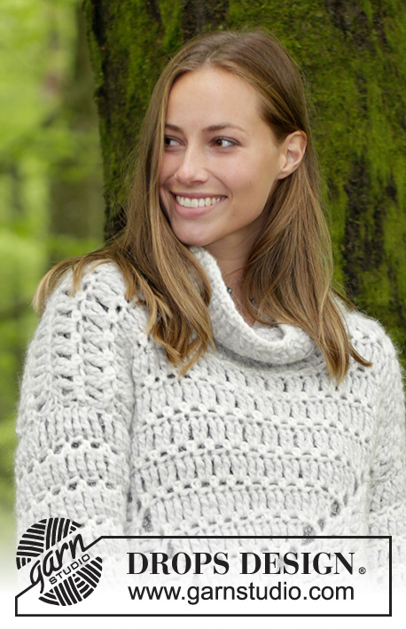 Relax / DROPS 183-19 - Jumper with lace pattern and high collar, crocheted from the middle and outwards in a square. Size: S - XXXL
Piece is crocheted in 2 strands DROPS Air.