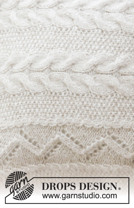 Elegant Comfort Pillow / DROPS 183-42 - Strikket pute med perlestrikk, fletter og hullmønster. Arbeidet er strikket i DROPS Air