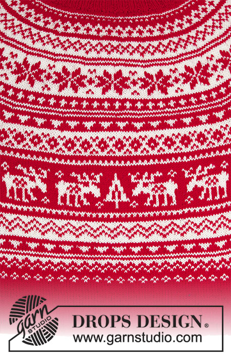 Season Greetings / DROPS 183-5 - Knitted Christmas jumper with round yoke and multi-coloured Nordic pattern, worked top down. Sizes S - XXXL The piece is worked in DROPS Karisma.