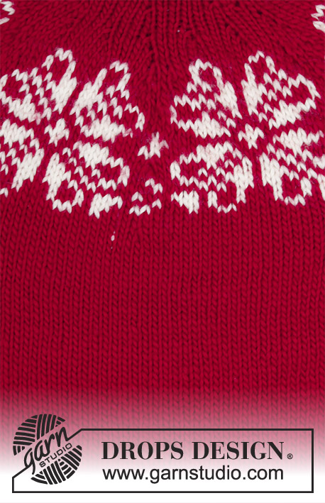 Julerose / DROPS 183-6 - Pullover mit Rundpasse, hohem Kragen und mehrfarbigem Norwegermuster, gestrickt von oben nach unten. Größe S-XXXL. 
Die Arbeit wird gestrickt in DROPS Snow.