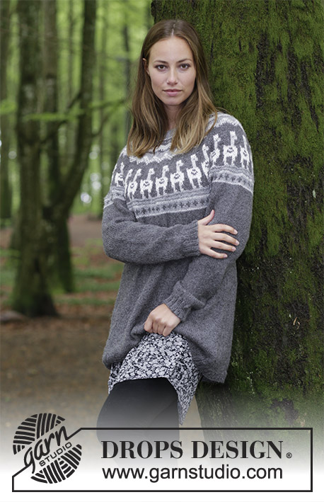 Andean Caravan / DROPS 184-18 - Knitted jumper with round yoke, llama / alpaca, multi-coloured pattern and A-shape, knitted top down. The piece is worked in DROPS Puna. Sizes S - XXXL.