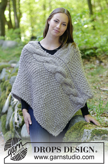 Noelia Poncho / DROPS 184-34 - Knitted poncho with cables and seed stitch. Size: S - XXXL
Piece is knitted in DROPS Polaris.
