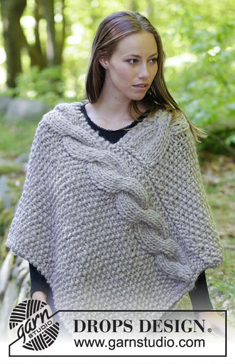 Noelia Poncho / DROPS 184-34 - Knitted poncho with cables and seed stitch. Size: S - XXXL
Piece is knitted in DROPS Polaris.