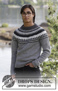 Dalvik / DROPS 185-1 - The set consists of: Men’s knitted sweater with raglan, round yoke and multi-colored Nordic pattern and knitted hat with multi-colored Nordic pattern. Sizes S - XXXL.
The piece is worked in DROPS Karisma.