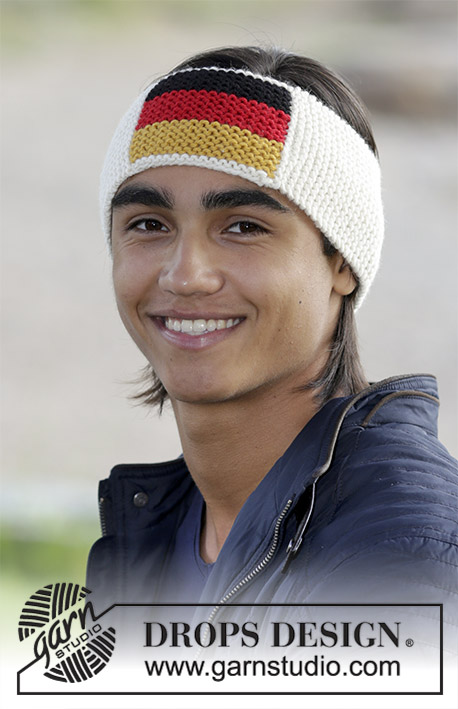 Heia! / DROPS 185-29 - Men’s knitted head band in garter stitch with flag in stripes. The piece is worked in DROPS Alaska.