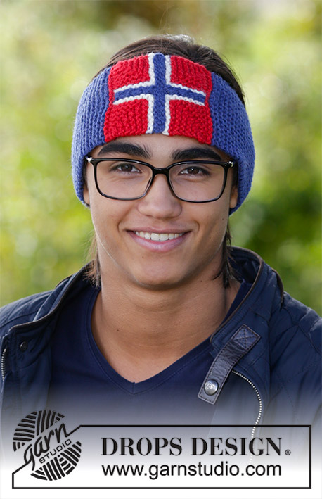 Heia! / DROPS 185-32 - Men’s knitted head band in garter stitch with flag in domino squares. The piece is worked in DROPS Nepal.