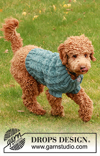 Barking Cables / DROPS 185-33 - Strikket genser med fletter til hund. Størrelse XS - M. Arbeidet er strikket i DROPS Karisma
