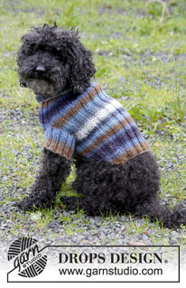 Paws & Stripes / DROPS 185-35 - Stickad tröja med resår till hund. Storlek XS - M. Arbetet är stickat i DROPS Big Delight