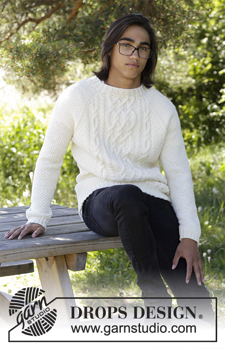 Aure / DROPS 185-9 - Męski sweter na drutach z reglanowymi rękawami i warkoczami. Od S do XXXL
Z włóczki DROPS Karisma lub DROPS Sky.