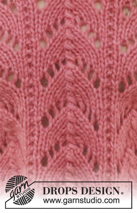 Blushing Beauty / DROPS 186-1 - Kötött pulóver, csipkemintával. S - XXXL méretekben. 
A darabot 2 szál DROPS Air fonalból kötjük