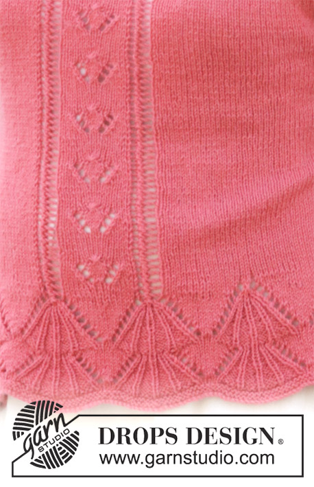 Miss Flora Top / DROPS 186-15 - Raglánový pulovr – top s krajkovým vzorem a krátkým rukávem pletený z příze DROPS Flora. Velikost: S - XXXL.